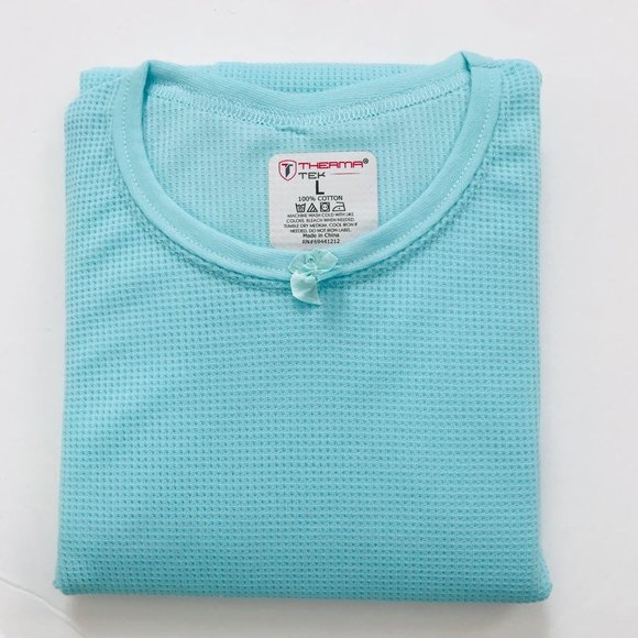 Girls Winter Warm Cotton Thermal 2 PCS Set Top+ Pants, Teal Blue,  L - Picture 2 of 5